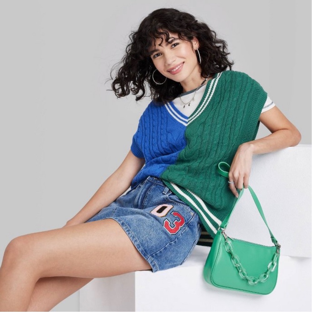 Women's Oversized Sweater Vest- Wild Fable- Navy/ Green - Small